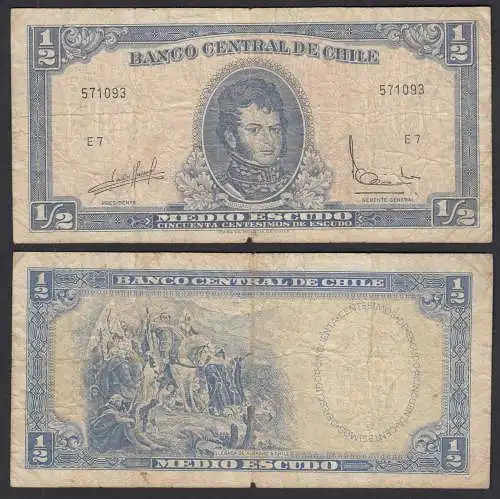CHILE - 1/2 Escudo Banknote Pick 134A stark gebraucht    (32368