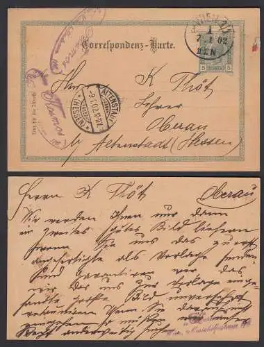 Österreich-Austria 5 Heller Postkarte Ganzsache 1902 Wien nach Altenstadt (32191