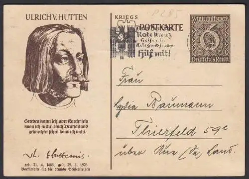 3.Reich Ganzsache 1939 Sonderpostkarte P285/03 Ulrich von Hutten gest.   (24447