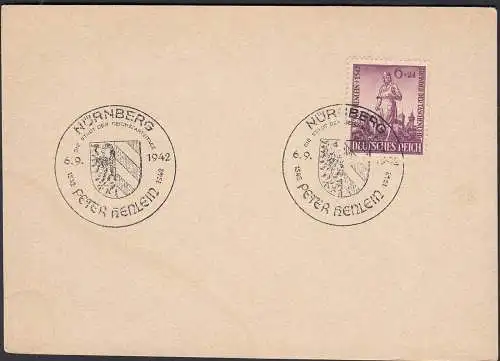 3.Reich Mi. Nr.819 Peter Henlein SST 1942 Nürnberg auf Karte   (32585