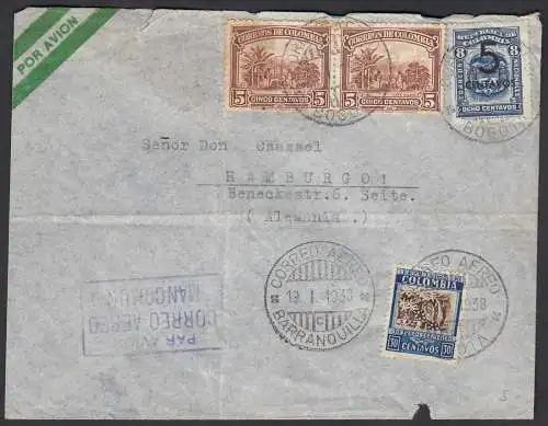 Kolumbien - Colombia alter Umschlag 1938 Bogota nach Hamburg   (28432