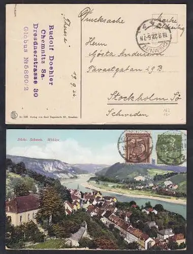 AK WEHLEN Sächsische Schweiz 1922 nach Stockholm    (32696