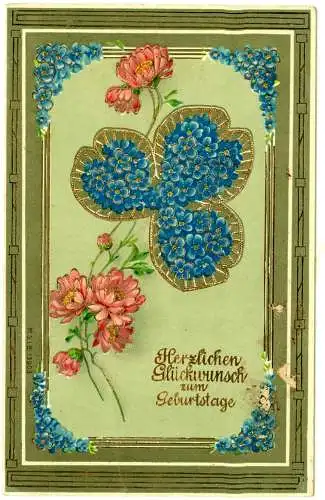 AK Glückwunsch Geburtstag Birthday Blumen Gold Glanzprägung   (2787