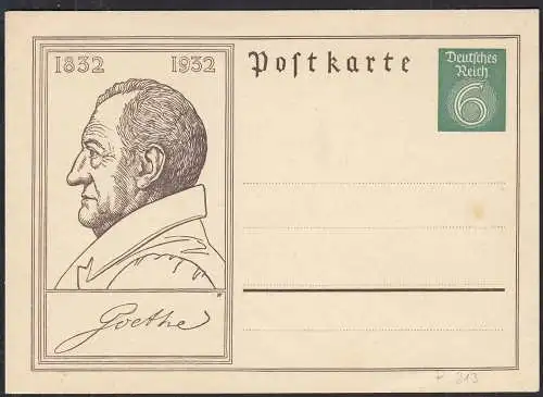 DEUTSCHES REICH 6 Pfennig Ganzsache P 213 ungebr.1932 Goethe   (32705