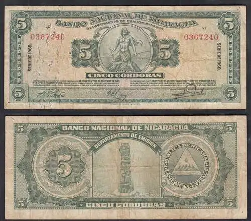 Nikaragua - Nicaragua 5 Cordobas Pick 100c 1960 F (4)     (32789