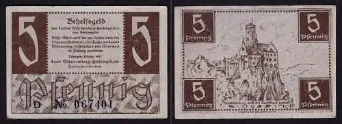 WÜRTTEMBERG 5 Pfennig 1947 Behelfsgeld Ro.214a VF (3)  (16418