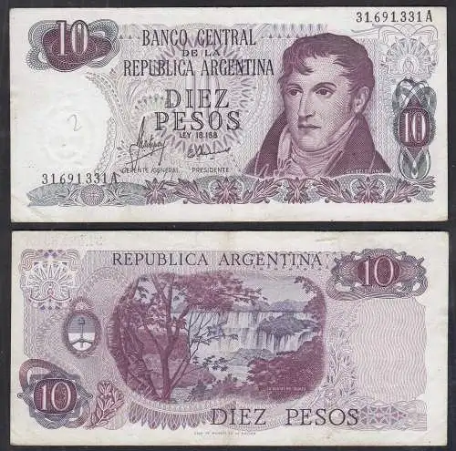 Argentinien - Argentina 10 Pesos 1970-73 Pick 289 VF (3) Serie A  (32758