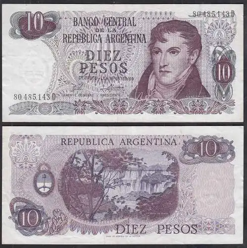Argentinien - Argentina 10 Pesos 1970-73 Pick 295 VF (3) Serie D  (32756