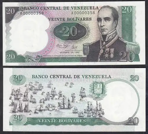 Venezuela 20 Bolivares Banknote 1987 UNC (1) Pick 71   (32749