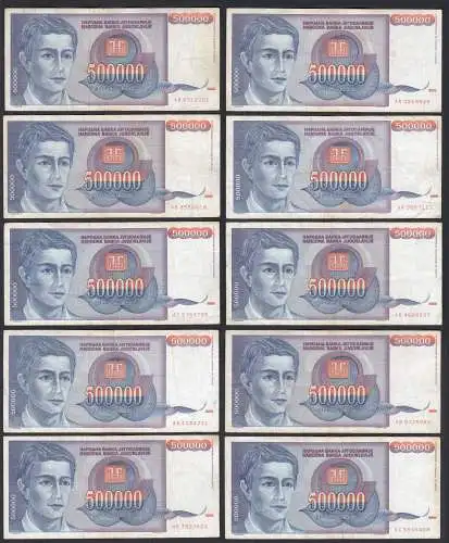 JUGOSLAWIEN - YUGOSLAVIA  10 Stück á 500000 Dinara 1993 Pick 119 ca. VF (3)