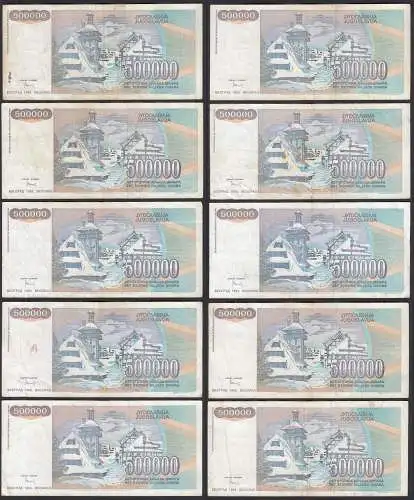 JUGOSLAWIEN - YUGOSLAVIA  10 Stück á 500000 Dinara 1993 Pick 119 ca. VF (3)