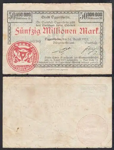 Oggersheim 50 Millionen Mark 1923 Notgeld 4-stellig Bürgermeisteramt   (32801
