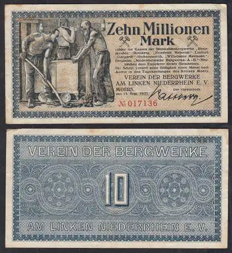 Moers 10 Millionen Mark 1923 Notgeld Verein der Bergwerke am linken Niederrhein