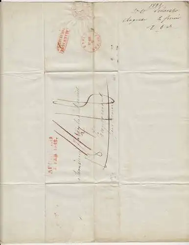 Bayern - Augsburg L2r 1842 nach ALLEMAGNE PAR VERVIERS R2r div.Taxierungen