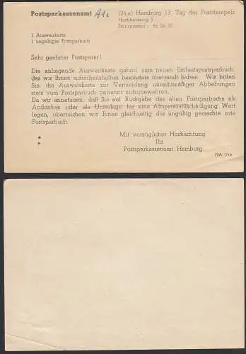 BRD BUNDESREPUBLIK Bund R-Brief Postsparkassenamt Hamburg 1954 mit Inhalt