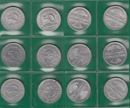 6 Stück 50 Pfennig 1921 alle 6 Prägestätten A,D,E,F,G,J - Jäger 301  (32819
