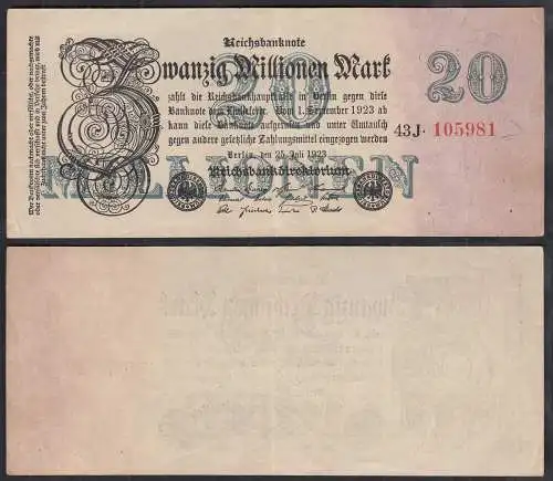 Reichsbanknote - 20 Millionen Mark 1923 Ro 96c VF+ (3+) FZ: J BZ: 43  (32811