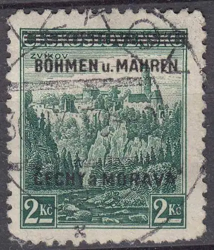 Böhmen & Mähren 1939 Mi. 14 gestempelt used 2 Kc. mit Aufdruck    (70590