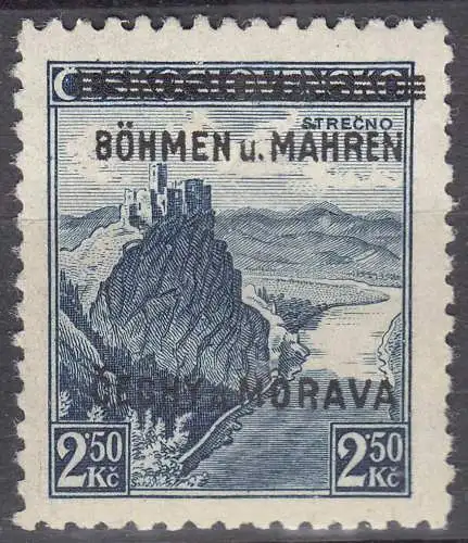 Böhmen & Mähren 1939 Mi. 14 postfrisch ** MNH 2,5 Kc. mit Aufdruck  (70591