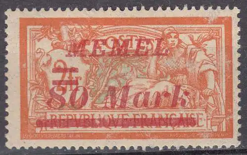 Memel 1922 Mi.117 Freimarke mit Aufdruck 80 M. Auf 2 Fr. postfrisch MNH  (70596