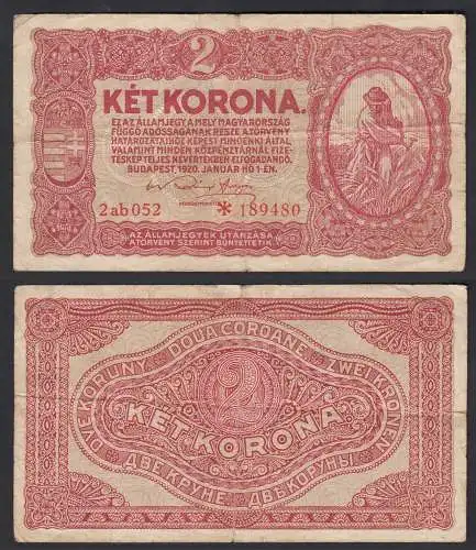 Ungarn - Hungary 2 Korona 1920 Banknote Pick 58 F- (4-) Starnote   (32616