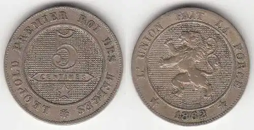 Belgien - Belgium 5 Centimes Münze 1862 - Leopold I.   (31601