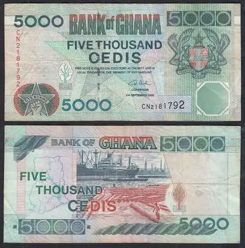 Ghana 5000 Cedis Banknote 2002 Pick 34h F/VF (3/4)     (32832