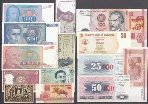 15 Stück verschiedene Banknoten diverser Länder mit einigen bankfrisch   (32829