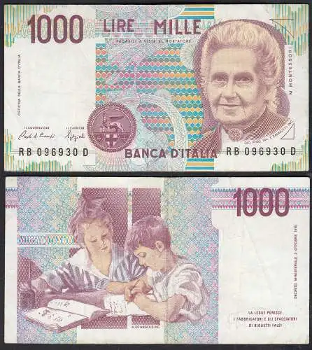 Italien - Italy 1000 Lire Banknote 1990 Pick 114a VF (3)   (32847