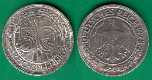 50 Reichpfennig 1928 D Deutsches Reich Weimar - Jaeger 324   (32851