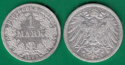 1 Mark Jaeger 17 Silber Münze großer Adler 1892 A   (32854