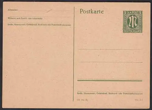 Alliierte Besetzung 5 Pfennig AM Post Ganzsache 1945 ungebraucht    (32823