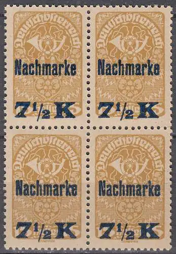 Österreich - Austria Nachmarke 7 1/2 K. 1921 im 4er Block postfrisch MNH  (70612