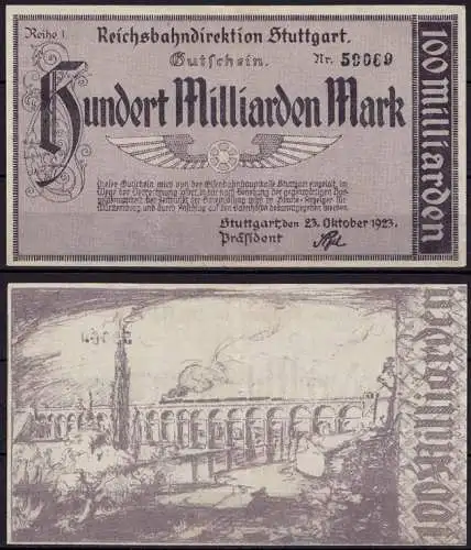 Reichsbahn Stuttgart 100 Milliarden Mark 1923 Reihe 1   (ca719