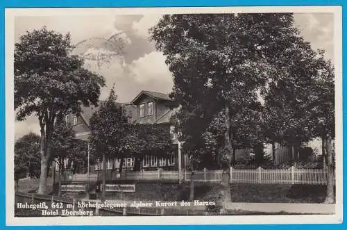 AK Hohegeiß Hotel Ebersberg Harz Braunlage 1934   (2408