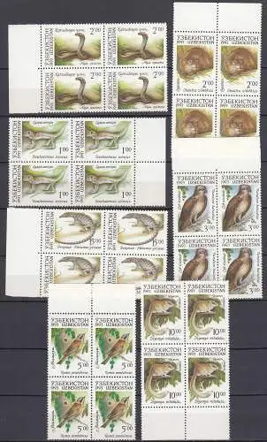 USBEKISTAN - UZBEKISTAN 1993 Mi. 7-13 WILDTIERE VÖGEL 4er Block ** MNH  (32892