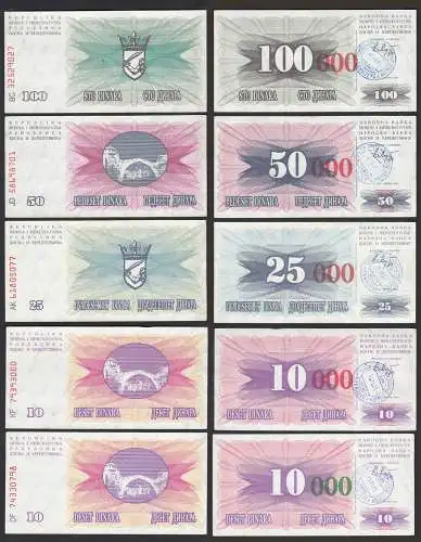 Bosnien Herzegowina 5 Stück Banknoten Pick 53e,53f,54f,55f,56f aUNC (1-)  (32870