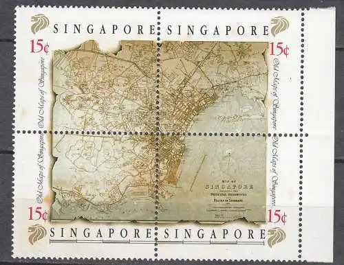 SINGAPUR - SINGAPORE 1989 4 x 15 C. MAP OF SINGAPORE im 4er Block ** MNH  (32905