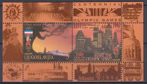 Jugoslawien-Yugoslavia 1996 Mi. Block 44 Olympic Spirit postfrisch MNH  (70633