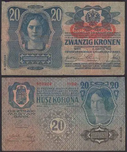 Österreich - Austria 20 Kronen 1919 (1913) 2.Auflage Pick 53a VF (3)     (32917