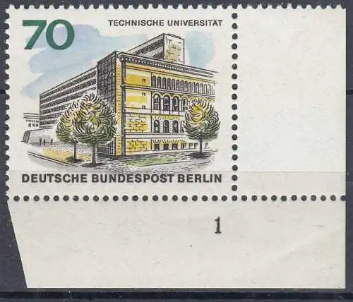 Berlin 1965 Mi.261 ** postfr. MNH 70 Pfg. Eckrand UR Formnummer FN 1   (70656