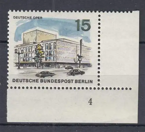 Berlin 1965 Mi.255 ** postfr. MNH 15 Pfg. Eckrand UR Formnummer FN 4   (70657