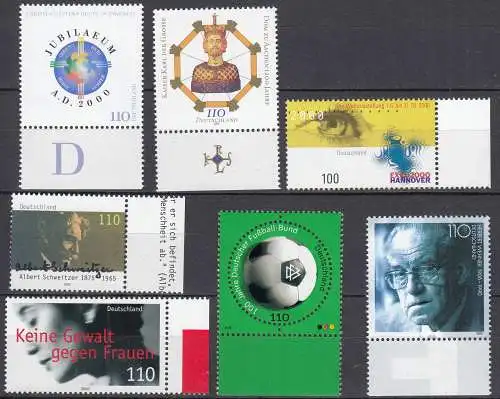 Bund BRD Bundesrepublik Jahrgang 2000 Mi.2087-2092 MNH ** postfr.   (70663