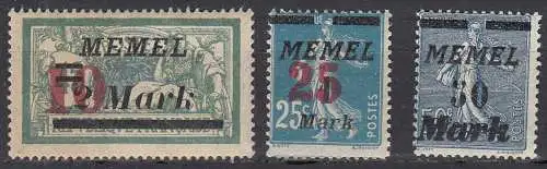 Memel 1923 Mi.121-123 Freimarken Aufdruck mit Falz ode Falzspur MH   (70662