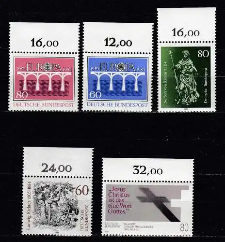 Bund BRD Bundesrepublik 1983 ** MNH Mi.1210-1214 mit Oberrand Gelegenheit (70693