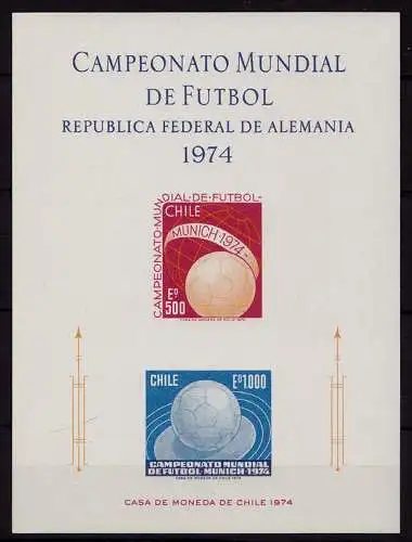 Chile Fussball WM 1974 Mi 804/05 Proof  Sonderdruck  (9695