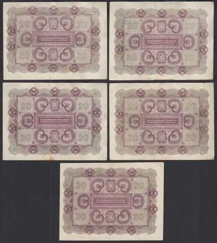 Österreich - Austria - 5 Stück á 20 Kronen Banknoten 1922 Pick 76 VF/XF   (32999