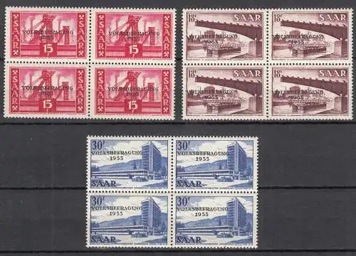 Saar/Saarland 1955 Mi.362-364 Volksbefragung 4er Block postfrisch MNH    (33027