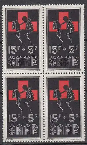 Saar/Saarland 1955 Mi.360 Rotes Kreuz 4er Block postfrisch MNH    (33029