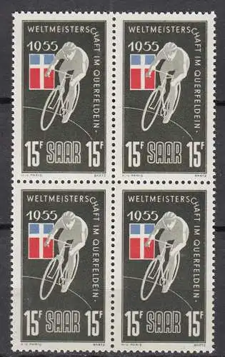 Saar/Saarland 1955 Mi.357 RAD-Weltmeisterschaft 4er Block postfrisch MNH  (33028